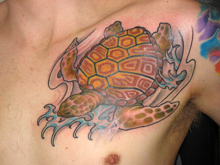 Turtle Tattoo On Side Chest