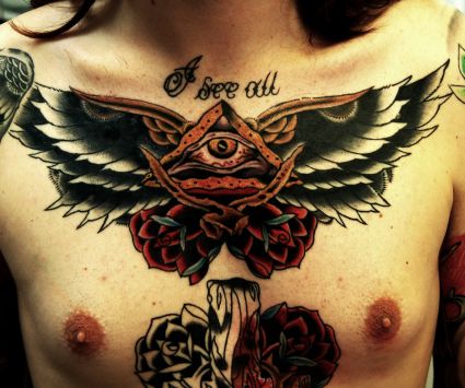 Rose And Wings Tats On Chest || Tattoo from Itattooz