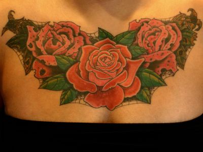 Fantastic Rose Tattoo On Chest - Tattoos Designs