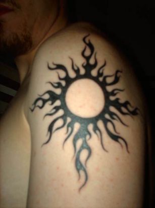 Tribal Sun Pic Shoulder Tat || Tattoo from Itattooz